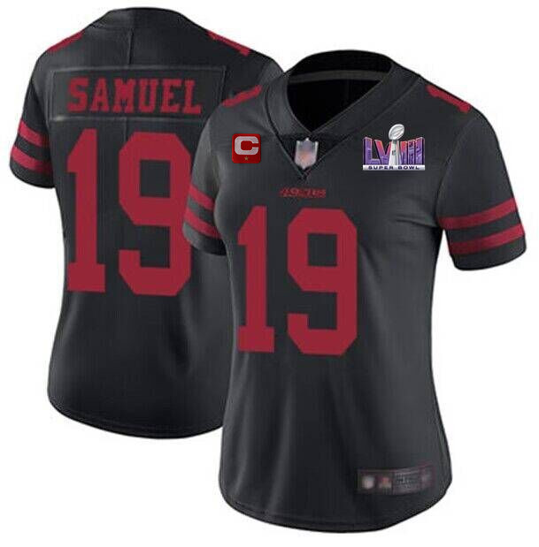 Women's San Francisco 49ers #19 Deebo Samuel Black Super Bowl LVIII Patch And 1-star C Patch Vapor Untouchable Limited Stitched Jersey(Run Small)